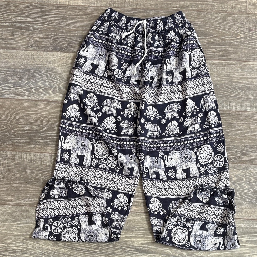 Elephant Print Pajama Pants - Blue and White